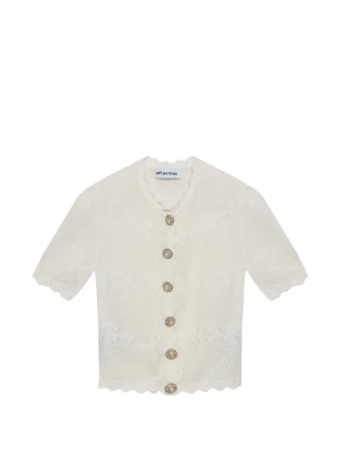 Self-Portrait scallop-edge pointelle-knit cardigan White PF26095TW
