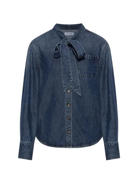 Self-Portrait tie-neck denim shirt Blue PF26826TB