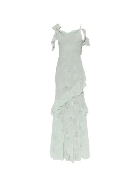 Self-Portrait floral-lace ruffled-details maxi dress Green PF26106X