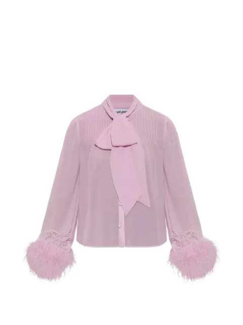 Self-Portrait feather-trim pussy-bow shirt Pink PF26008TP