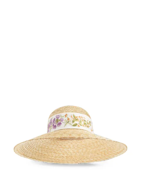 Ferragamo floral-print silk-trimmed straw hat Neutrals 796353