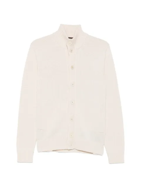 Zanone ribbed-knit high-neck wool cardigan Neutrals 810130ZR229