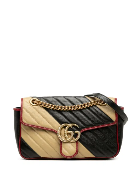 Gucci Pre-Owned 2016-2026 Medium GG Marmont Bicolor Matelasse Diagonal Calfskin Torchon shoulder bag Black LJ07WT3M5LXIYN8P