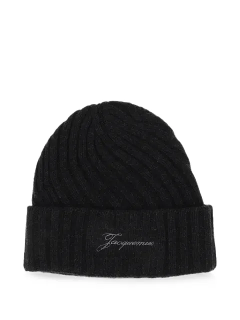 Jacquemus Tourni logo-embroidered ribbed beanie hat Black ACU00767AK00287