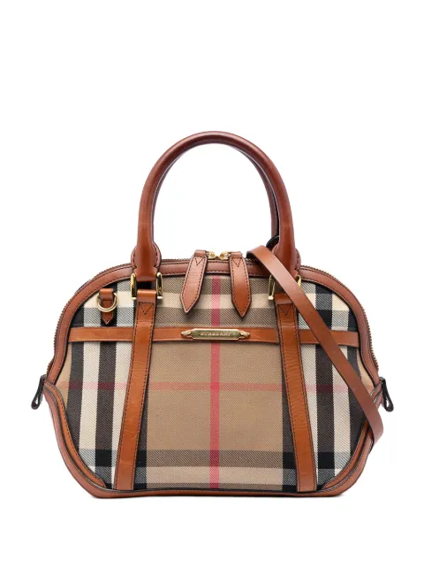 Burberry Pre-Owned 2000-2017 Small Leather Trimmed House Check Canvas Bridle Orchard satchel Brown U16PT2CO00VE0ZGC