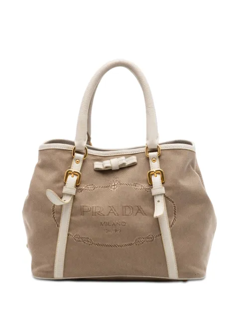 Prada Pre-Owned 2013-2026 Canvas Canapa Logo Bow satchel Neutrals MDENTYBZMFO4ZVBZ