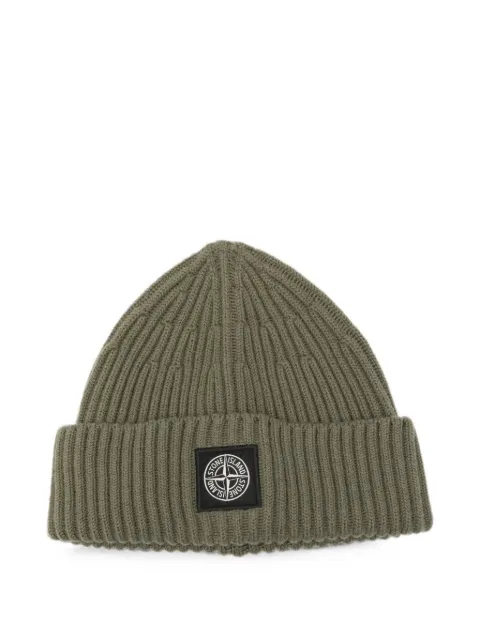 Stone Island logo-patch ribbed beanie hat Green L2S15N100002S00C3