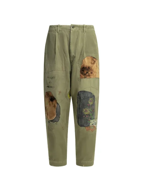 KAPITAL Katsuragi patchwork embroidered tailored trousers Green EK1637LPKHAKI
