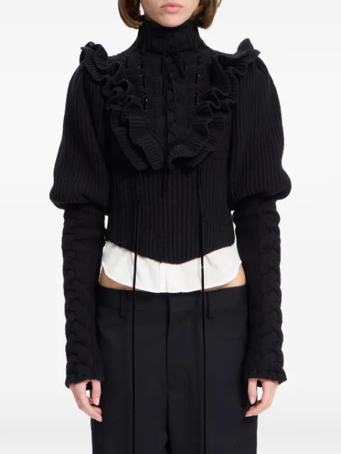 Ann Demeulemeester ruffled-detail cable-knit sweater Black B0014532KN073