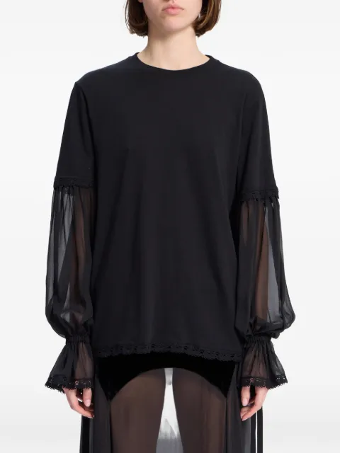 Ann Demeulemeester lace-trim cotton T-shirt Black B0014686FA206