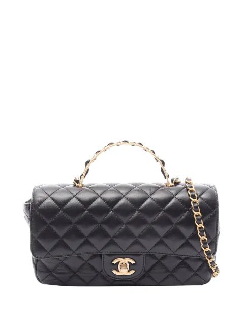 CHANEL Pre-Owned 2021-2026 Medium Quilted Lambskin Golden Links Top Handle Flap satchel Black PAEOZ0P98ZA73U1N