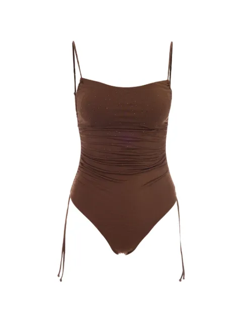 MC2 Saint Barth crystal-embellished ruched swimsuit Brown ELIY001
