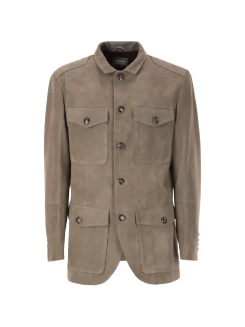 Brunello Cucinelli suede leather safari jacket Grey MPCSD2099C9865