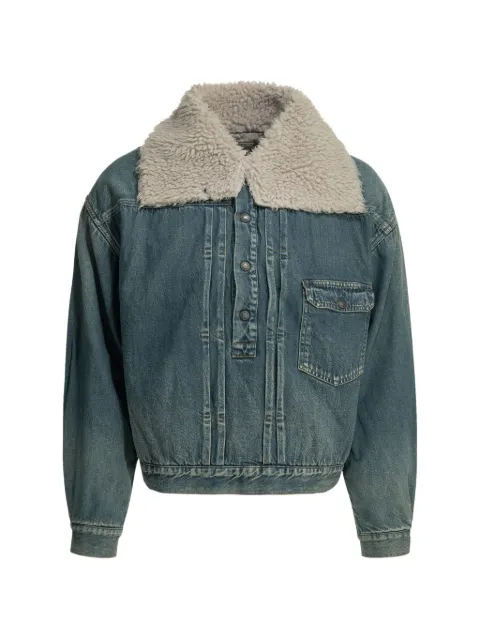 KAPITAL fleece-collar pleated denim jacket Blue K2511LJ192PRO