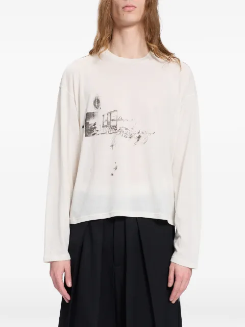 Ann Demeulemeester graphic-print long-sleeve T-shirt Neutrals B0014671FA206