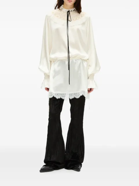 Ann Demeulemeester lace-trim ruffled mini dress White B0014415FA134
