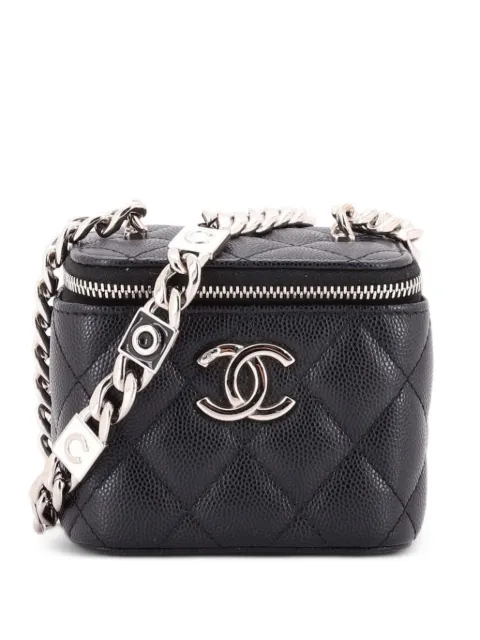 CHANEL Pre-Owned Coco Enamel Strap Vanity Case with Chain Quilted Caviar Mini crossbody bag Black ZZJKNCF3BNTZTIHP