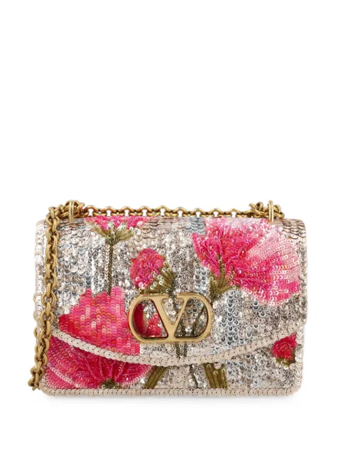 Valentino Garavani VLogo Signature floral-embroidered shoulder bag Silver WB0R16QIA