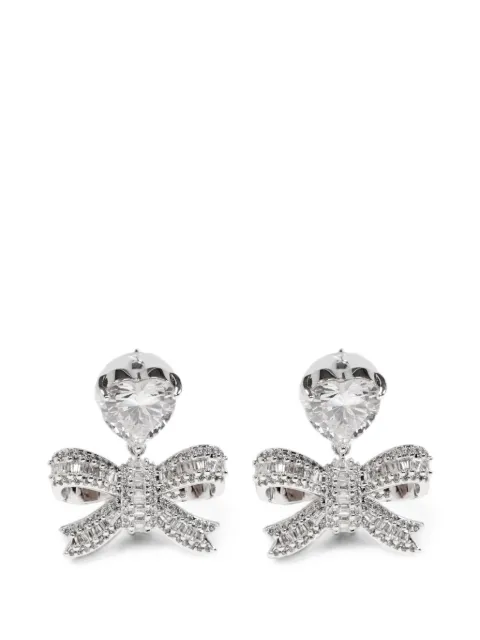 Self-Portrait heart crystal-embellished bow drop earrings Silver PF26630ESL
