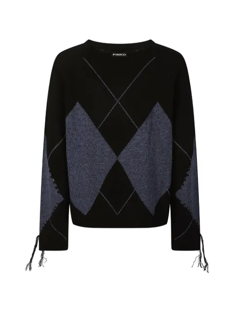 PINKO argyle-pattern frayed-detail sweater Black 107377A3JE