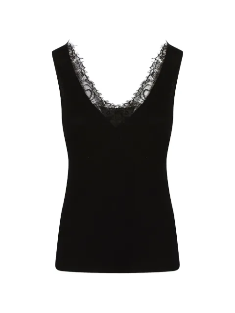 PINKO lace-trim ribbed top Black 107266A3I0