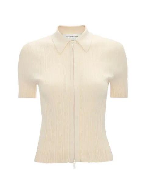 Victoria Beckham ribbed-knit short-sleeve shirt Neutrals 1326KTP007305A