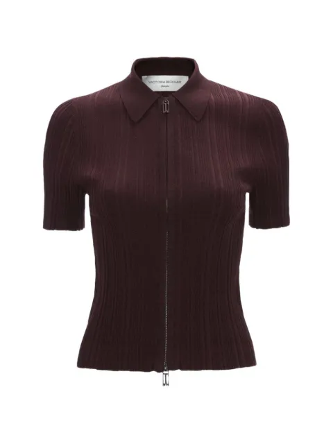 Victoria Beckham ribbed short-sleeve cardigan Red 1326KTP007305A