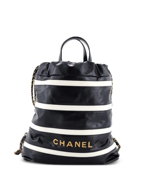 CHANEL Pre-Owned 22 Chain Striped Shiny Calfskin Medium backpack Black 9ME8Y55BTHDXLIPO