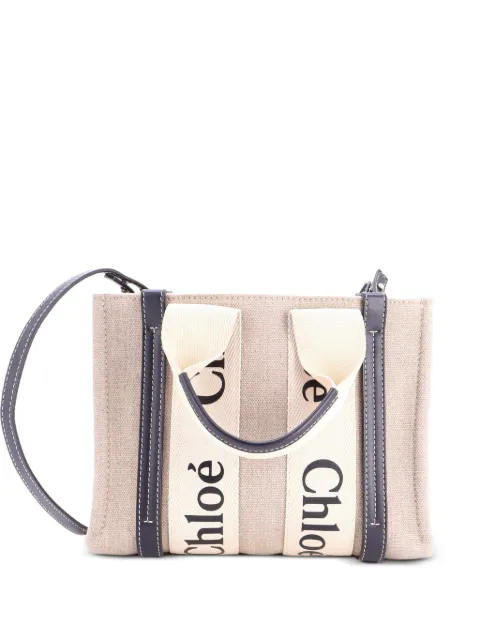 Chloé Pre-Owned Woody Canvas with Leather Small tote bag Blue 6GDZUX0MKXR2KCFA