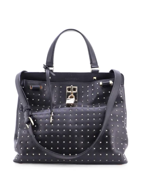Valentino Garavani Pre-Owned Joy Lock Top Handle Bag Studded Leather Medium satchel Black 555NRX9WPISLBRKO