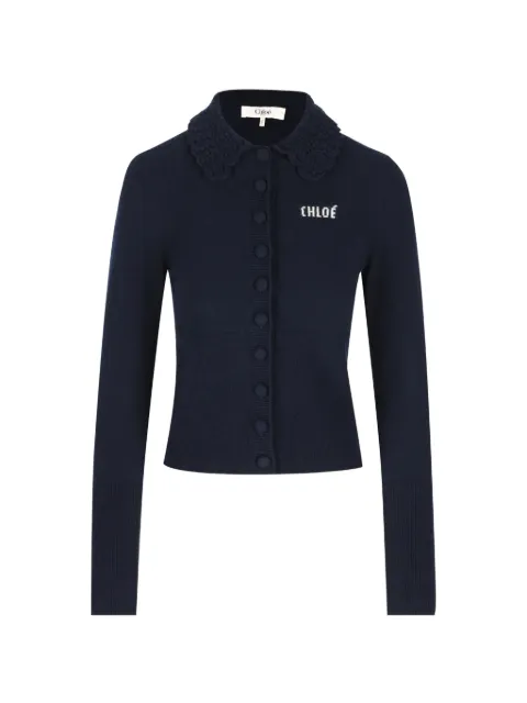 Chloé crochet-collar logo-embroidered cardigan Blue CH26AMC16711