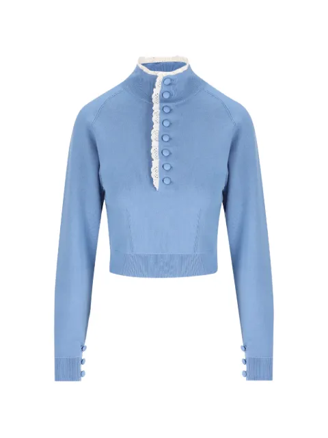 Chloé lace-trim button-detail sweater Blue CH26AMP01600