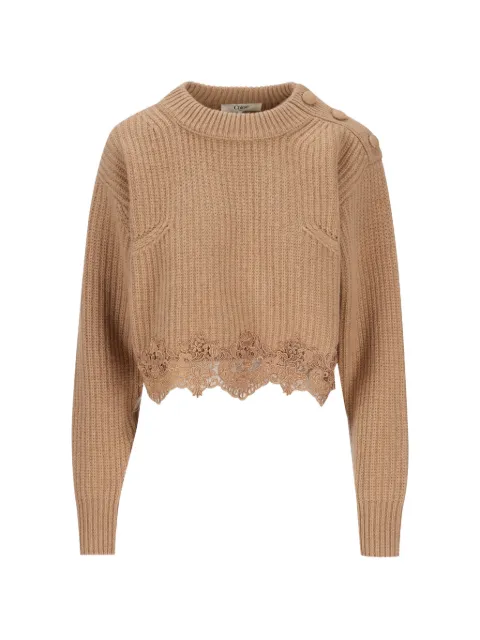 Chloé lace-trim button-detail sweater Neutrals CH26AMP18715218