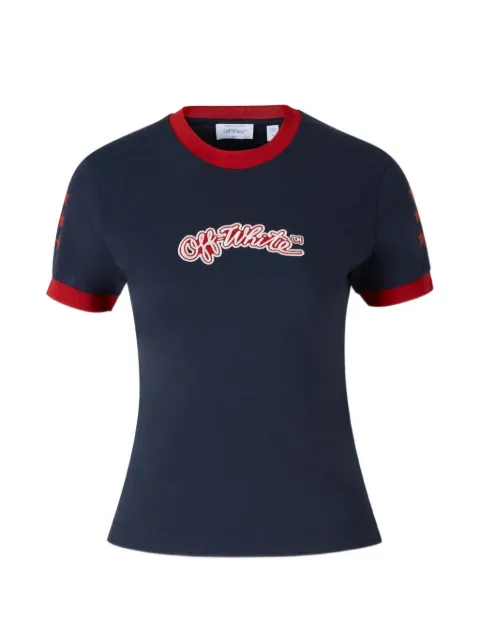 Off-White logo-embroidered cotton T-shirt Blue 2FA00591TW493