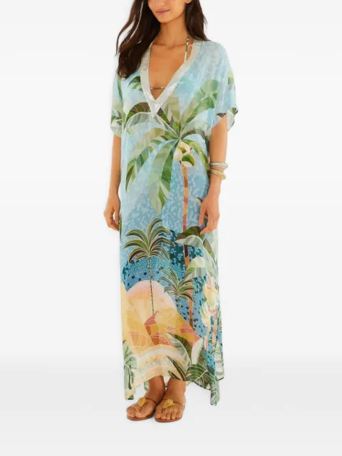 FARM Rio blue embroidered side-slits maxi kimono Blue 260339