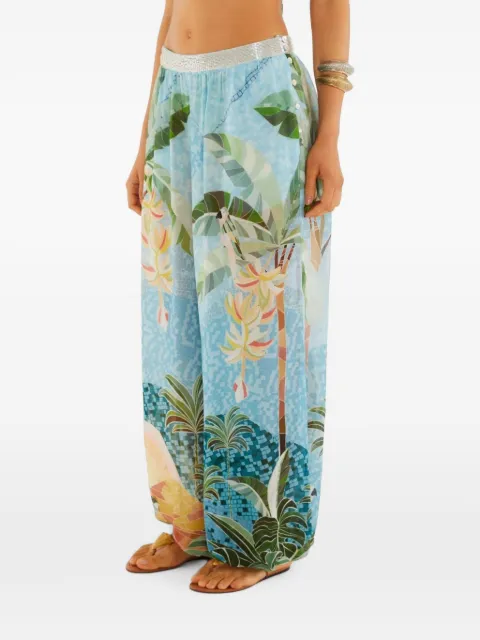 FARM Rio blue embroidered side-buttons balloon pants Blue 260463