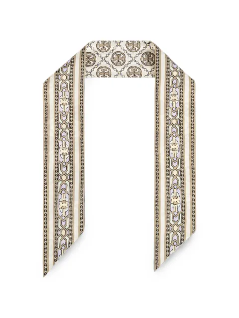 Tory Burch T monogram silk scarf Neutrals 184109