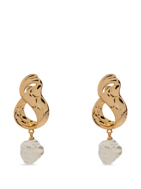 Self-Portrait pearl-pendant hammered-effect drop earrings Gold PF26623EGD