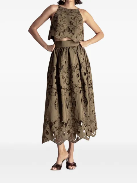 MOUTAKI floral-embroidered scalloped top Green 260126