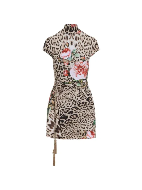 Roberto Cavalli leopard-print floral-print dress Neutrals XQT159LNT24