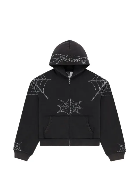 SP5DER rhinestone-embellished web-print hoodie Black SP5DER501