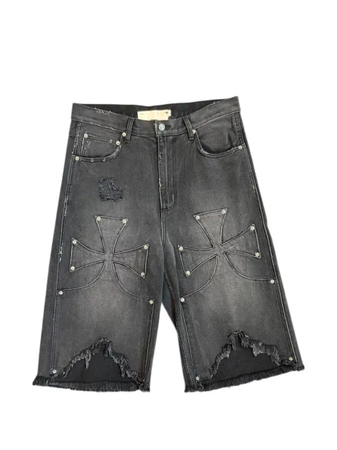 SEKRIT cross-patch leather shorts Grey SS26SEKPNT05BLK