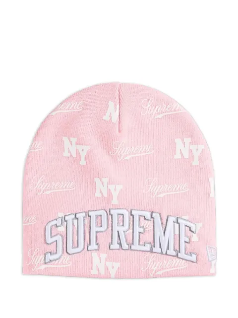 Supreme x New Era monogram-pattern beanie hat Pink SU27856