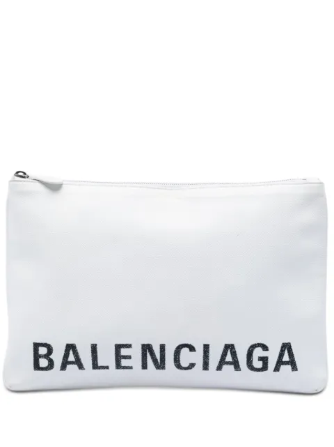 Balenciaga Pre-Owned 2019 Leather Ville Logo Zip Pouch clutch bag White OID6ZAJYMB57X3T2