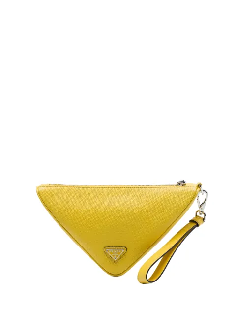 Prada Pre-Owned 2013-2026 Saffiano Logo Embossed Triangle Wristlet Pouch clutch bag Yellow NQQGW9M8PQ868MGP