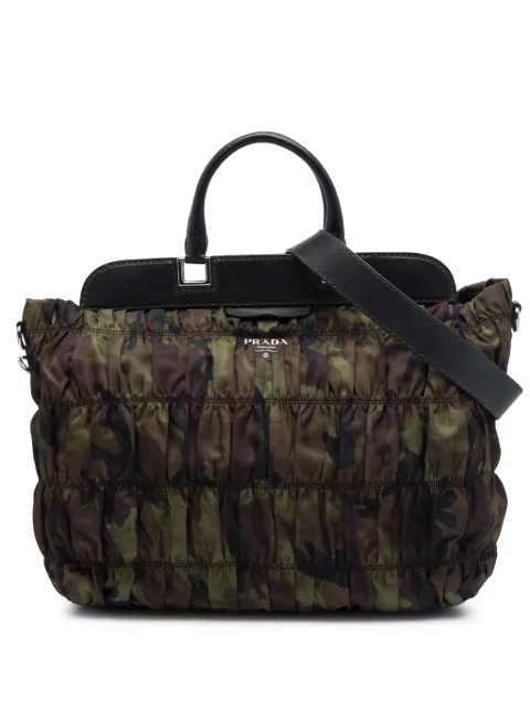 Prada Pre-Owned 2013-2026 Tessuto Gaufre Camouflage Frame satchel Brown K9L8Y995FIRIF41D