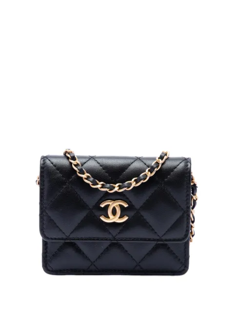 CHANEL Pre-Owned 2020 Quilted Lambskin Romance Card Holder On Chain crossbody bag Black IIJN7GNALU3CJBS8