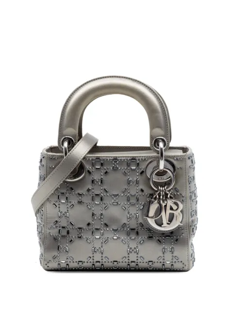 Christian Dior Pre-Owned 2016 Mini Satin Cannage Crystal Embellished Lady Dior satchel Grey IBJ18SR1X09SU6CX