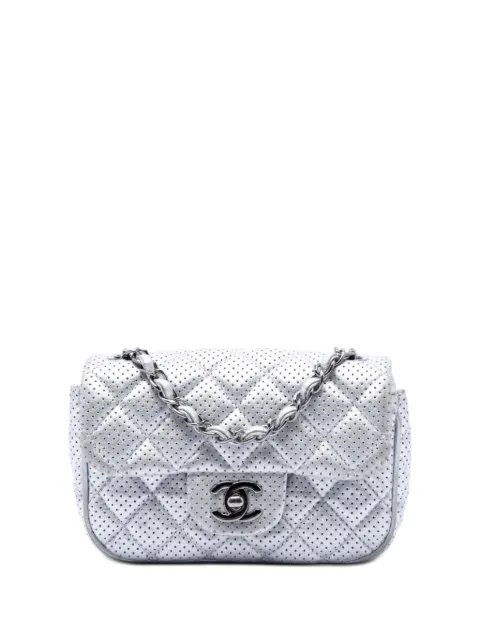 CHANEL Pre-Owned 2014 Mini Square Classic Perforated Lambskin Single Flap crossbody bag Silver HZJCTW0G16CPCENX