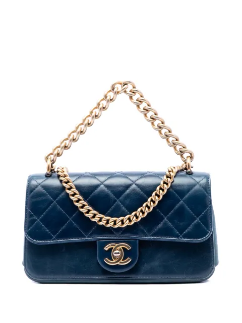 CHANEL Pre-Owned 2018-2019 Small Quilted Calfskin Straight Lined Flap satchel Blue XWFUIKGBKMJIU9AY